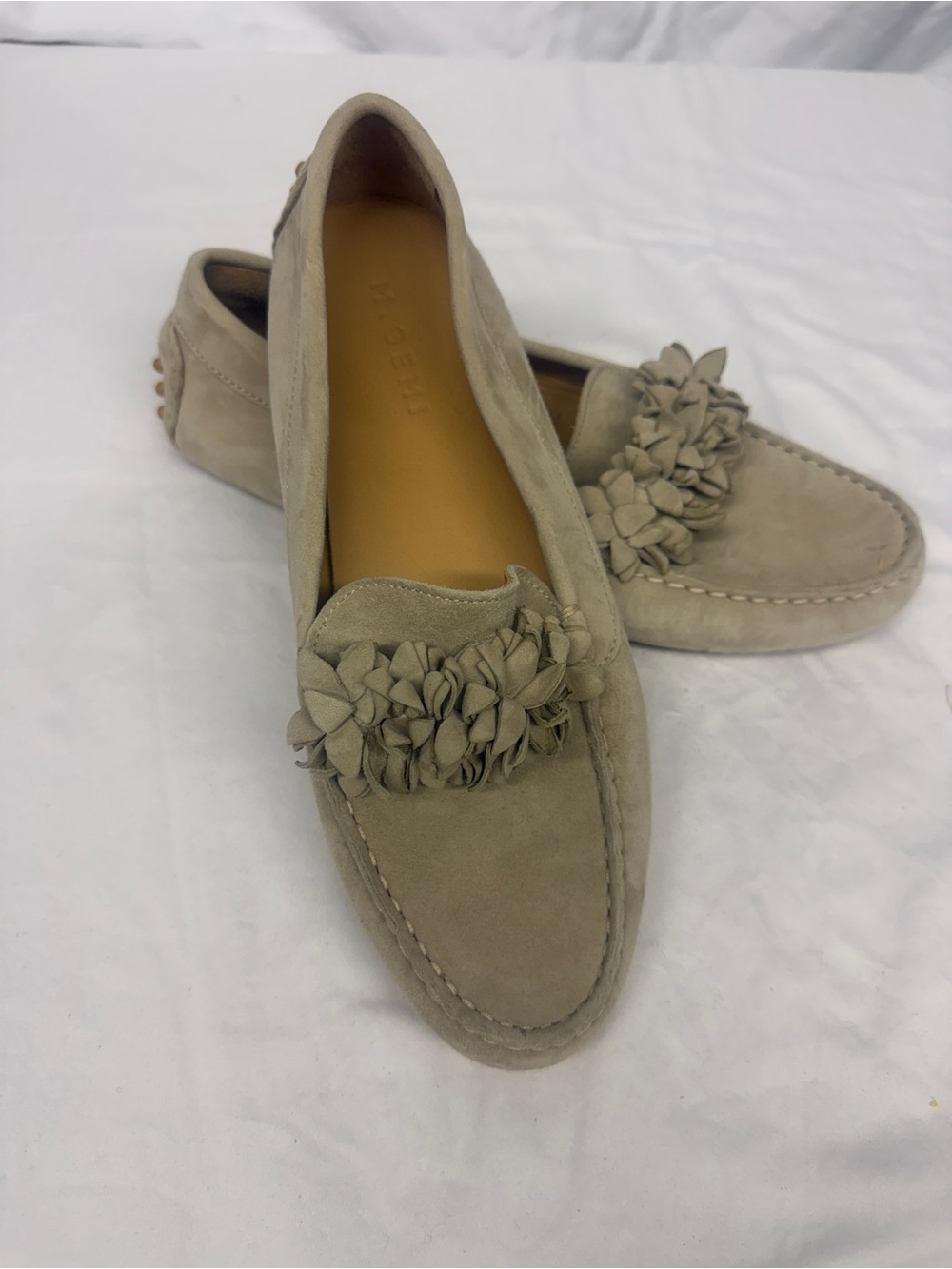 M. Gemi Suede Floral Accent Women's Loafers in Taupe